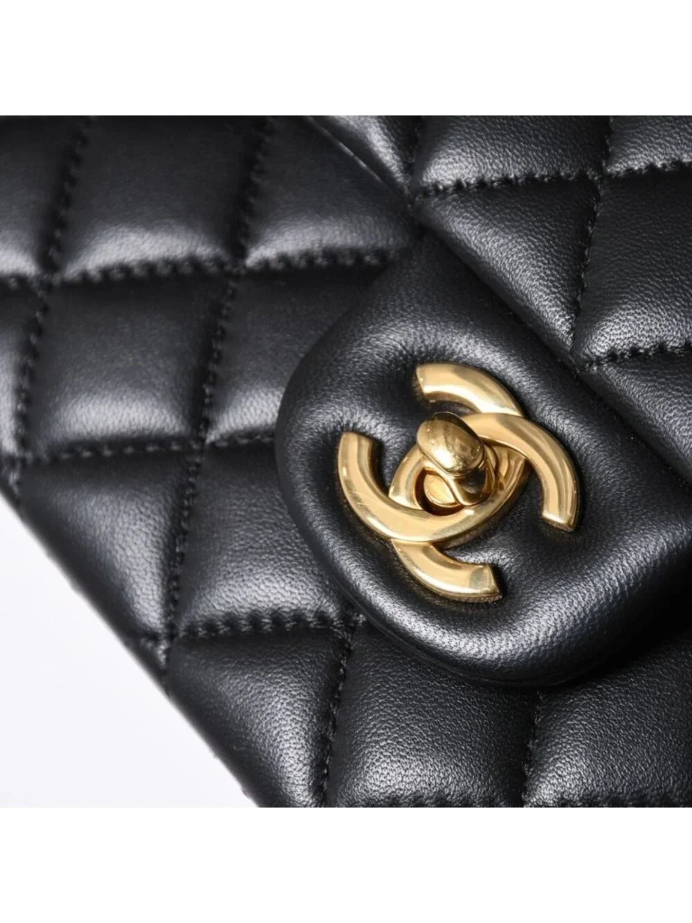 Chanel Quilted 25 Double Flap Chain Shoulder Bag Base CC Logo Lambskin Black